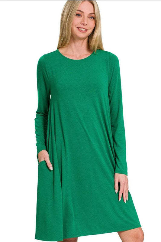 Zenana Long Sleeve Flare Dress With Pockets - Shop Style & More | Fresh Looks, Everyday Deals & Free Shipping