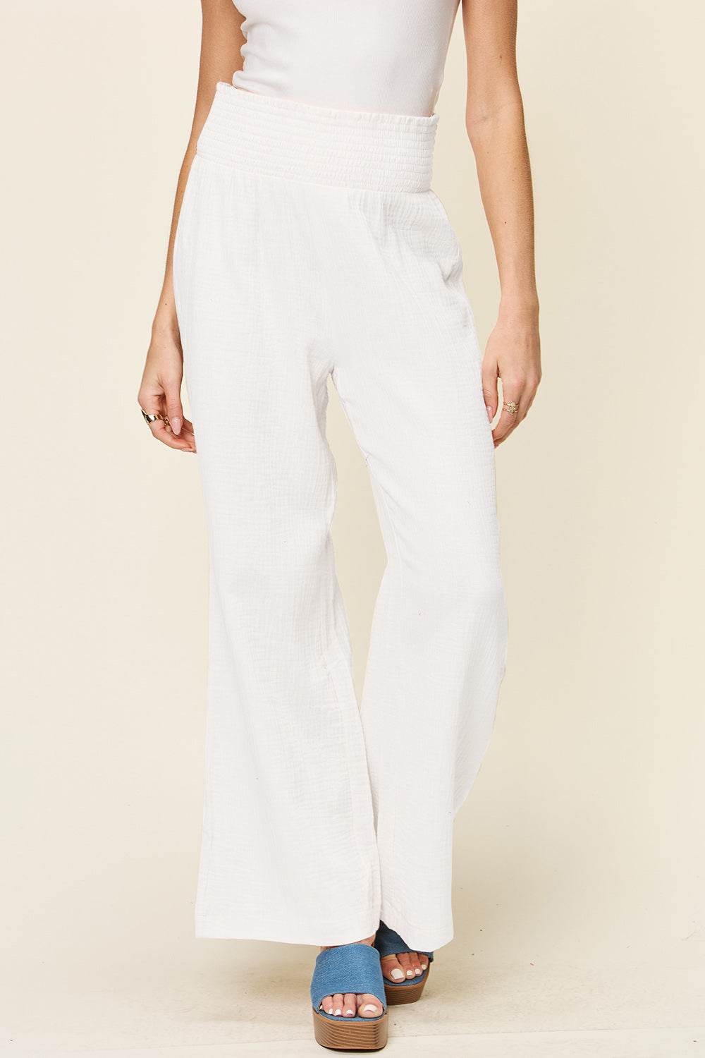 Double Take Full Size Texture Smocked Waist Wide Leg Pants - Shop Style & More | Fresh Looks, Everyday Deals & Free Shipping