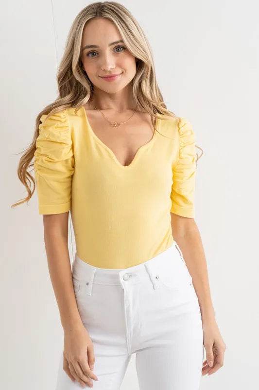 And The Why Shirring Puff Sleeve Bodysuit - Shop Style & More | Fresh Looks, Everyday Deals & Free Shipping