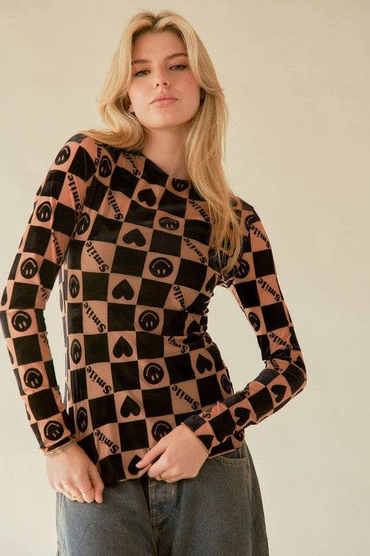 Davi & Dani Heart Print Long Sleeve Top - Shop Style & More | Fresh Looks, Everyday Deals & Free Shipping