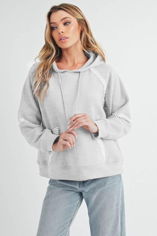 Aemi + Co Lace Detail Drawstring Hoodie with Kangaroo Pocket - Shop Style & More | Fresh Looks, Everyday Deals & Free Shipping