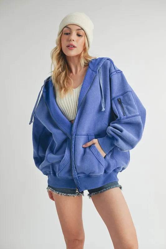 Aemi + Co Exposed Seam Zip Up Drawstring Hooded Jacket - Shop Style & More | Fresh Looks, Everyday Deals & Free Shipping