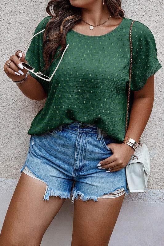 Plus Size Swiss Dot Solid Round Neck Loose Shirt - Shop Style & More | Fresh Looks, Everyday Deals & Free Shipping