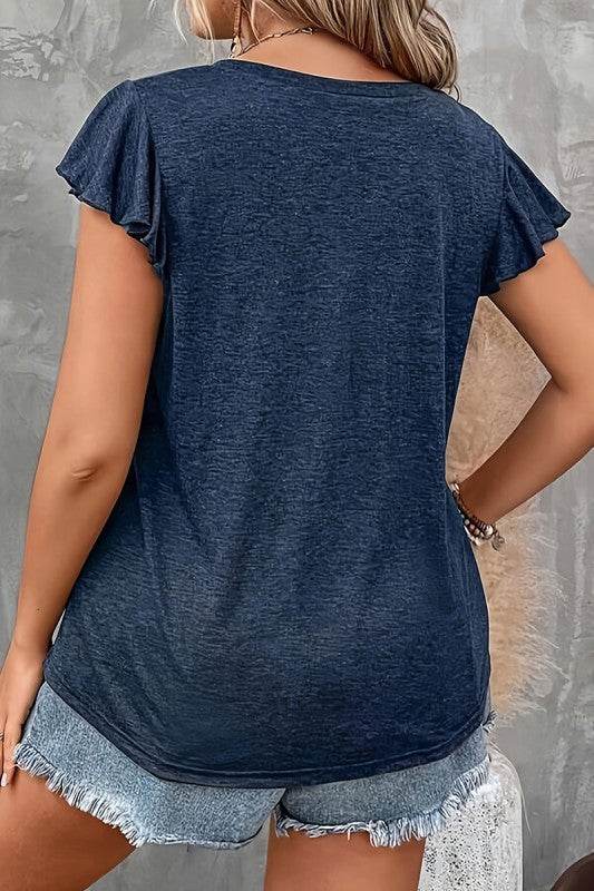 Plus Solid V Neck Ruffle Ruched Fit Top - Shop Style & More | Fresh Looks, Everyday Deals & Free Shipping