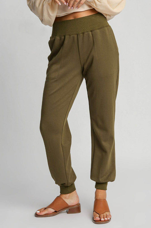 Umgee Full Size High Rise Elastic Waist Knit Joggers with Pockets Plus Size - Shop Style & More | Fresh Looks, Everyday Deals & Free Shipping