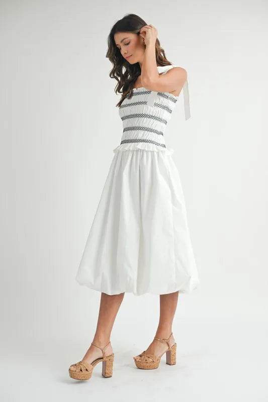 MABLE Smocked Bodice Bubble Midi Dress - Shop Style & More | Fresh Looks, Everyday Deals & Free Shipping
