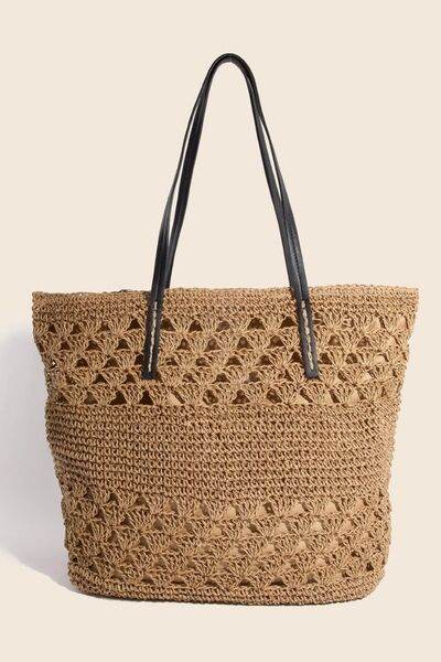 Fame Faux Leather Handle Knitted Tote Bag - Shop Style & More | Fresh Looks, Everyday Deals & Free Shipping