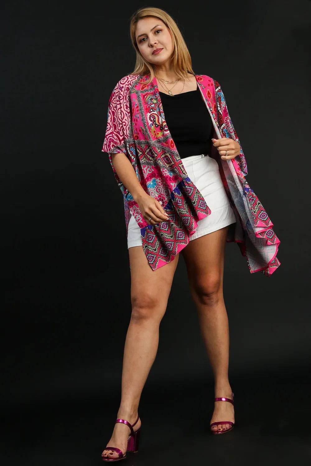 Umgee Full Size Mixed Print Ruffle Hem Open Front Cover Up Plus Size - Shop Style & More | Fresh Looks, Everyday Deals & Free Shipping