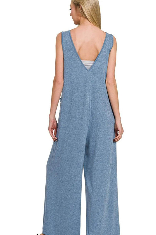 Zenana French Terry Deep V Neck Jumpsuits - Shop Style & More | Fresh Looks, Everyday Deals & Free Shipping