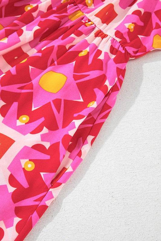 Geometric Print Smocked Long Sleeve Mini Dress - Shop Style & More | Fresh Looks, Everyday Deals & Free Shipping