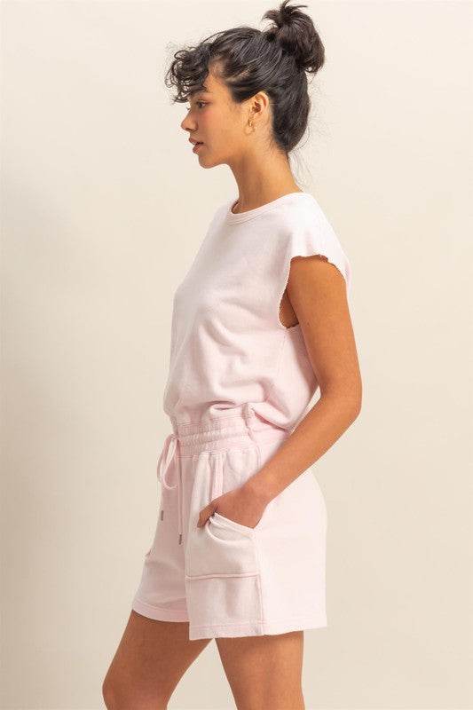 HYFVE Round Neck Cap Sleeve Drawstring Waist Romper - Shop Style & More | Fresh Looks, Everyday Deals & Free Shipping