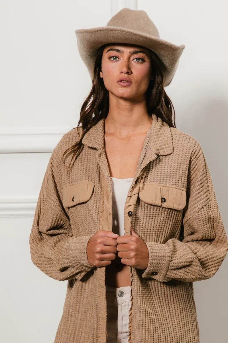 BiBi Heavy Waffle Oversized Shacket - Shop Style & More | Fresh Looks, Everyday Deals & Free Shipping