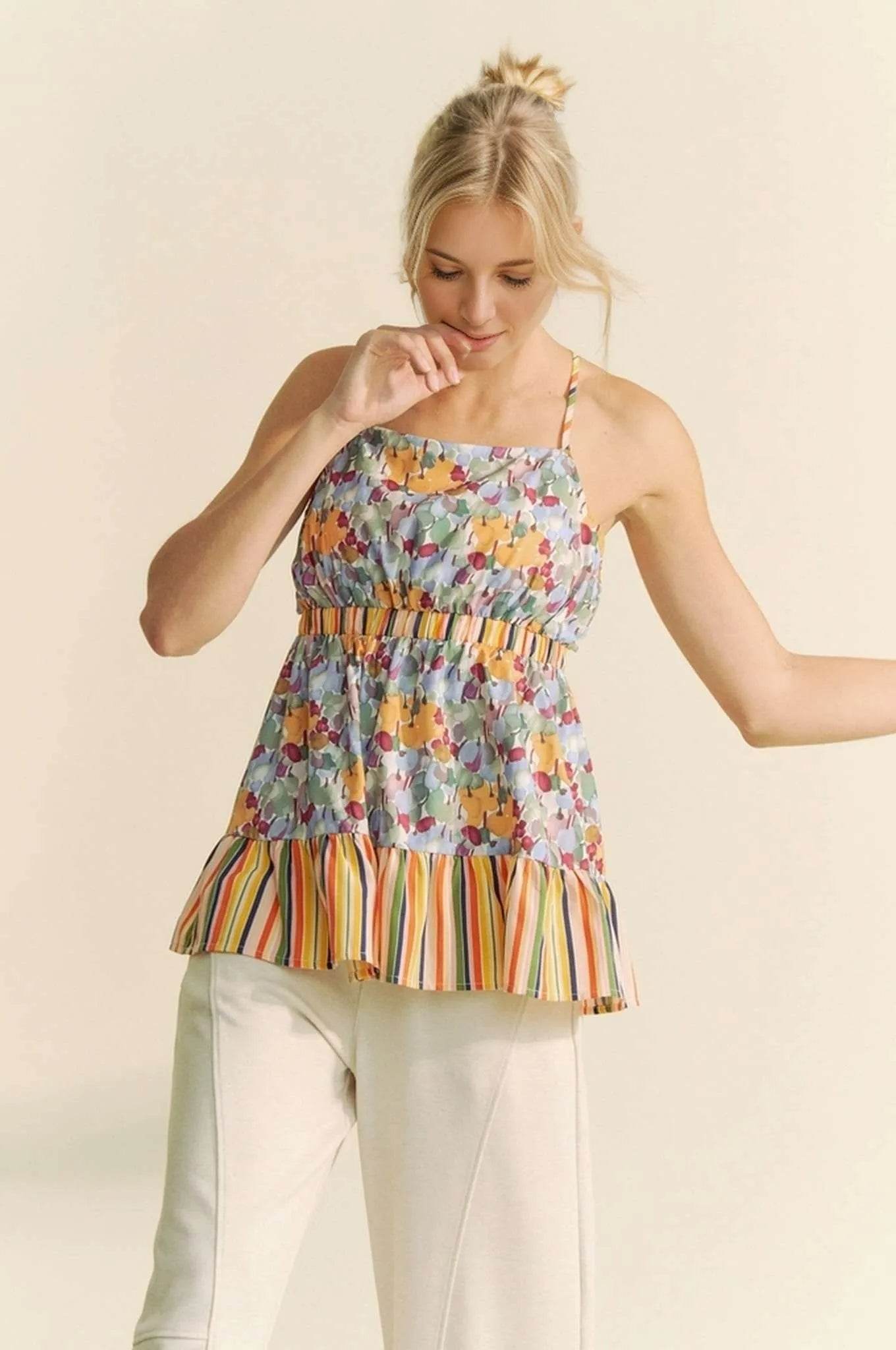Davi & Dani Floral Smocked Sleeveless Ruffle Back Tie Top - Shop Style & More | Fresh Looks, Everyday Deals & Free Shipping