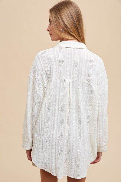 Annie Wear Openwork Button Down Drop Shoulder Shirt - Shop Style & More | Fresh Looks, Everyday Deals & Free Shipping