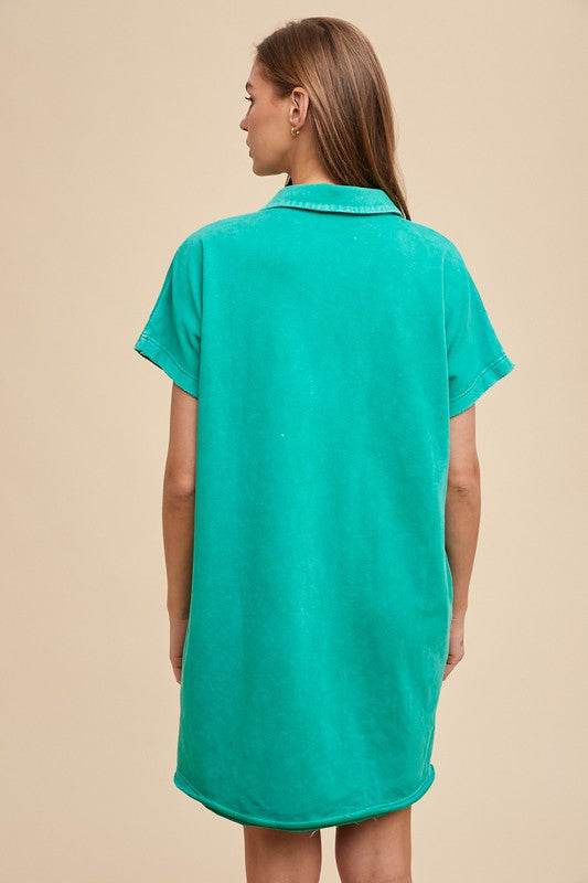 Annie Wear Mineral Washed Johnny Collar Short Sleeve Dress - Shop Style & More | Fresh Looks, Everyday Deals & Free Shipping