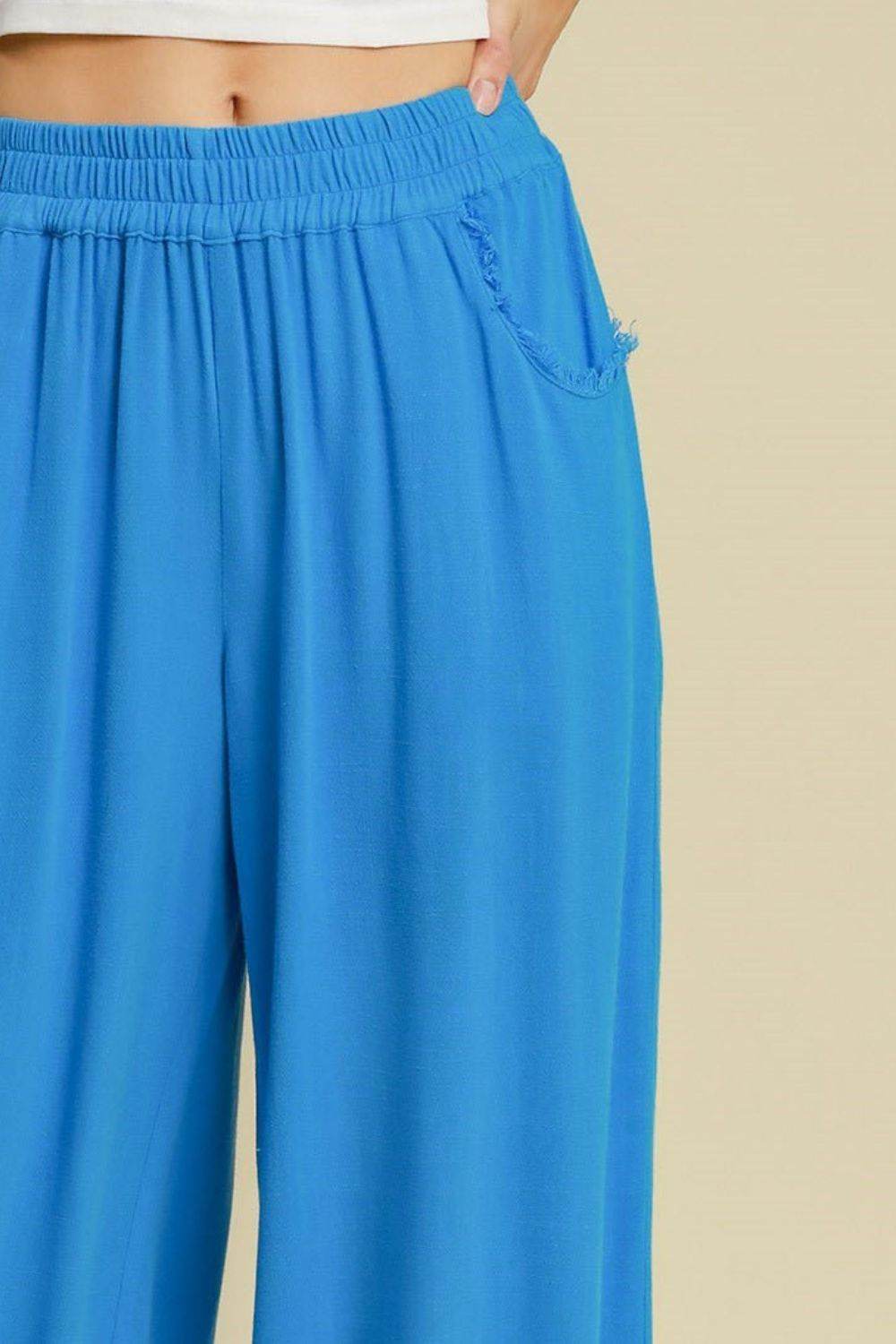 Umgee Full Size Linen Blend Elastic Waistband Wide Leg Pants Plus Size - Shop Style & More | Fresh Looks, Everyday Deals & Free Shipping