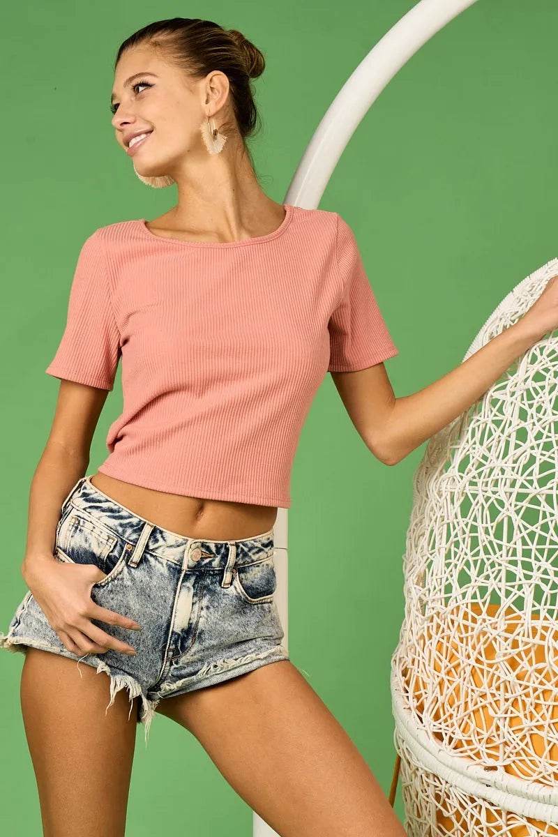 BiBi Rib Knit with Back Cross and Tied Detailed Top - Shop Style & More | Fresh Looks, Everyday Deals & Free Shipping