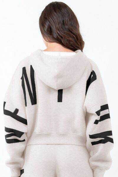 American Bazi Letter Graphic Long Sleeve Drawstring Cropped Hoodie - Shop Style & More | Fresh Looks, Everyday Deals & Free Shipping