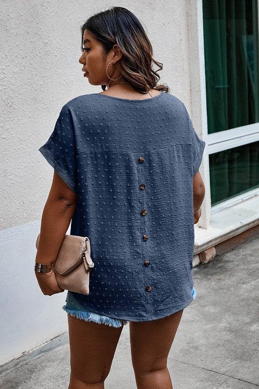 Plus Size Swiss Dot Solid Round Neck Loose Shirt - Shop Style & More | Fresh Looks, Everyday Deals & Free Shipping