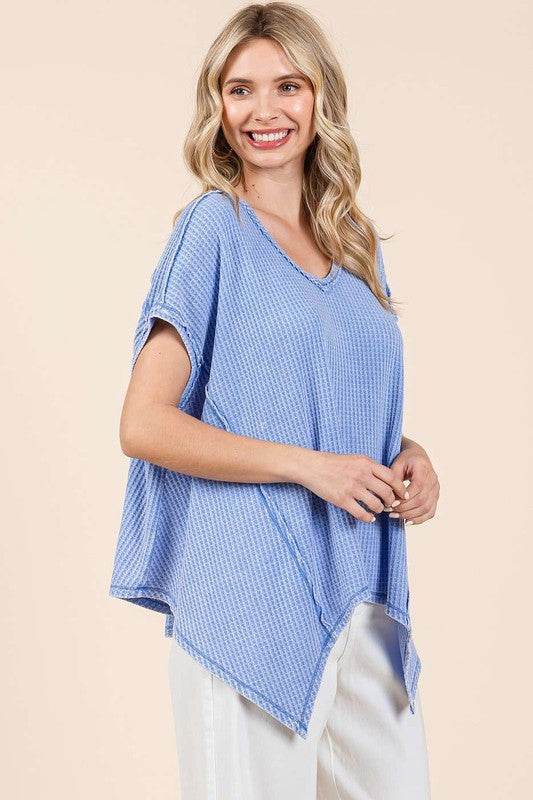Mittoshop Mineral Wash Waffle Knit Pointed Hem Oversized Top - Shop Style & More | Fresh Looks, Everyday Deals & Free Shipping