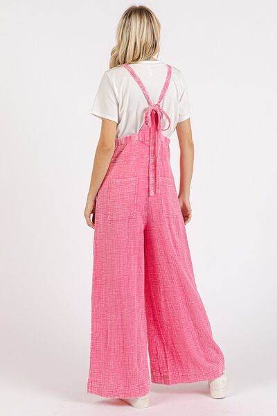 Mittoshop Textured Wide Leg Overalls Pink - Shop Style & More | Fresh Looks, Everyday Deals & Free Shipping