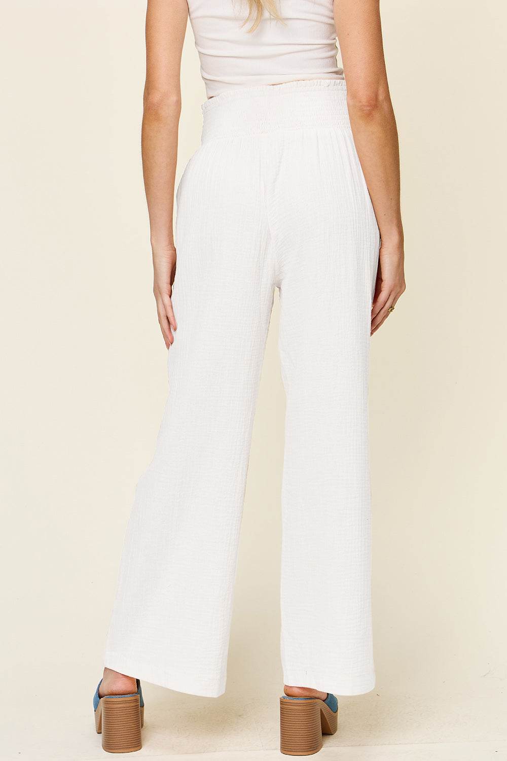 Double Take Full Size Texture Smocked Waist Wide Leg Pants - Shop Style & More | Fresh Looks, Everyday Deals & Free Shipping