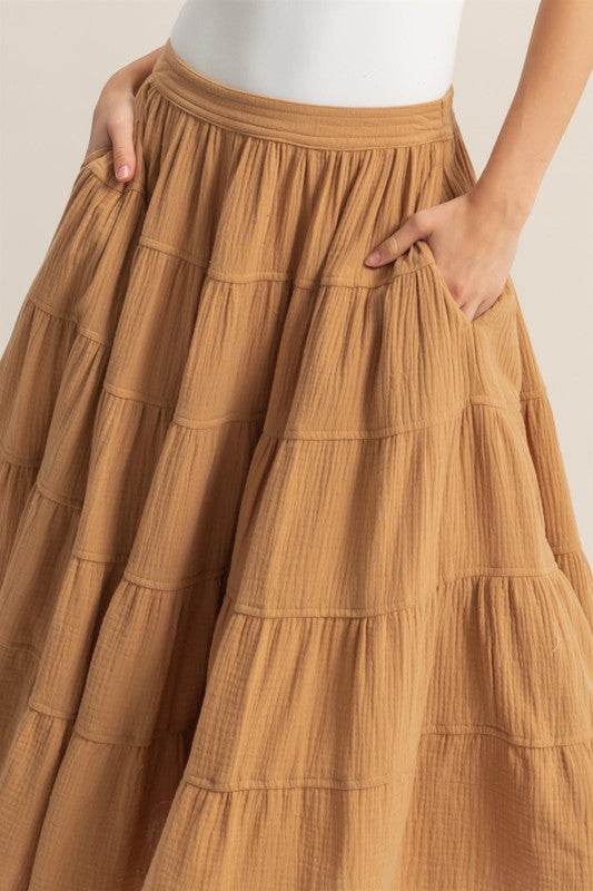 HYFVE Double Gauze Tiered Midi Skirt with Pockets - Shop Style & More | Fresh Looks, Everyday Deals & Free Shipping