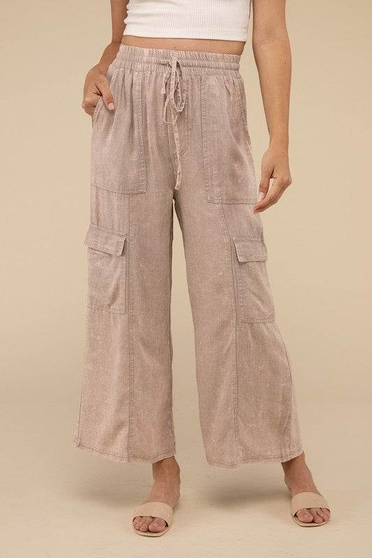 Washed Linen Elastic Band Waist Cargo Pants - Shop Style & More | Fresh Looks, Everyday Deals & Free Shipping