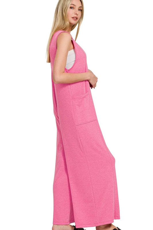 Zenana French Terry Deep V Neck Jumpsuits - Shop Style & More | Fresh Looks, Everyday Deals & Free Shipping