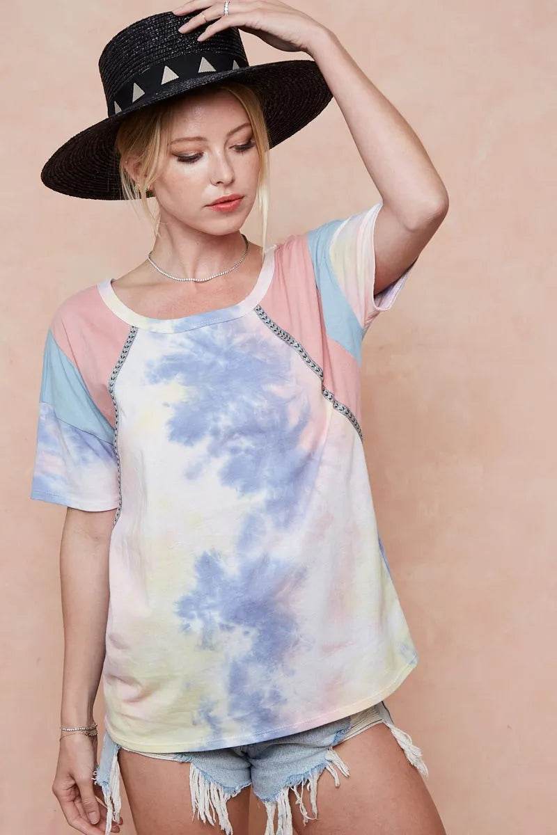 BiBi Tie Dye Printed Cotton Color Block T-Shirt - Shop Style & More | Fresh Looks, Everyday Deals & Free Shipping