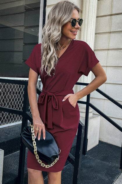Solid Button Detail Cuffed Pocket Short Dress - Shop Style & More | Fresh Looks, Everyday Deals & Free Shipping
