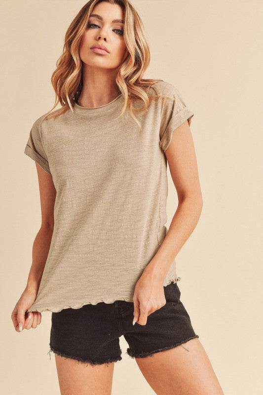 Aemi + Co Lettuce Edge Round Neck Short Sleeve T-Shirt - Shop Style & More | Fresh Looks, Everyday Deals & Free Shipping