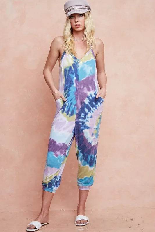 BiBi Tie Dye Knit Mid-length Casual Jumpsuit - Shop Style & More | Fresh Looks, Everyday Deals & Free Shipping