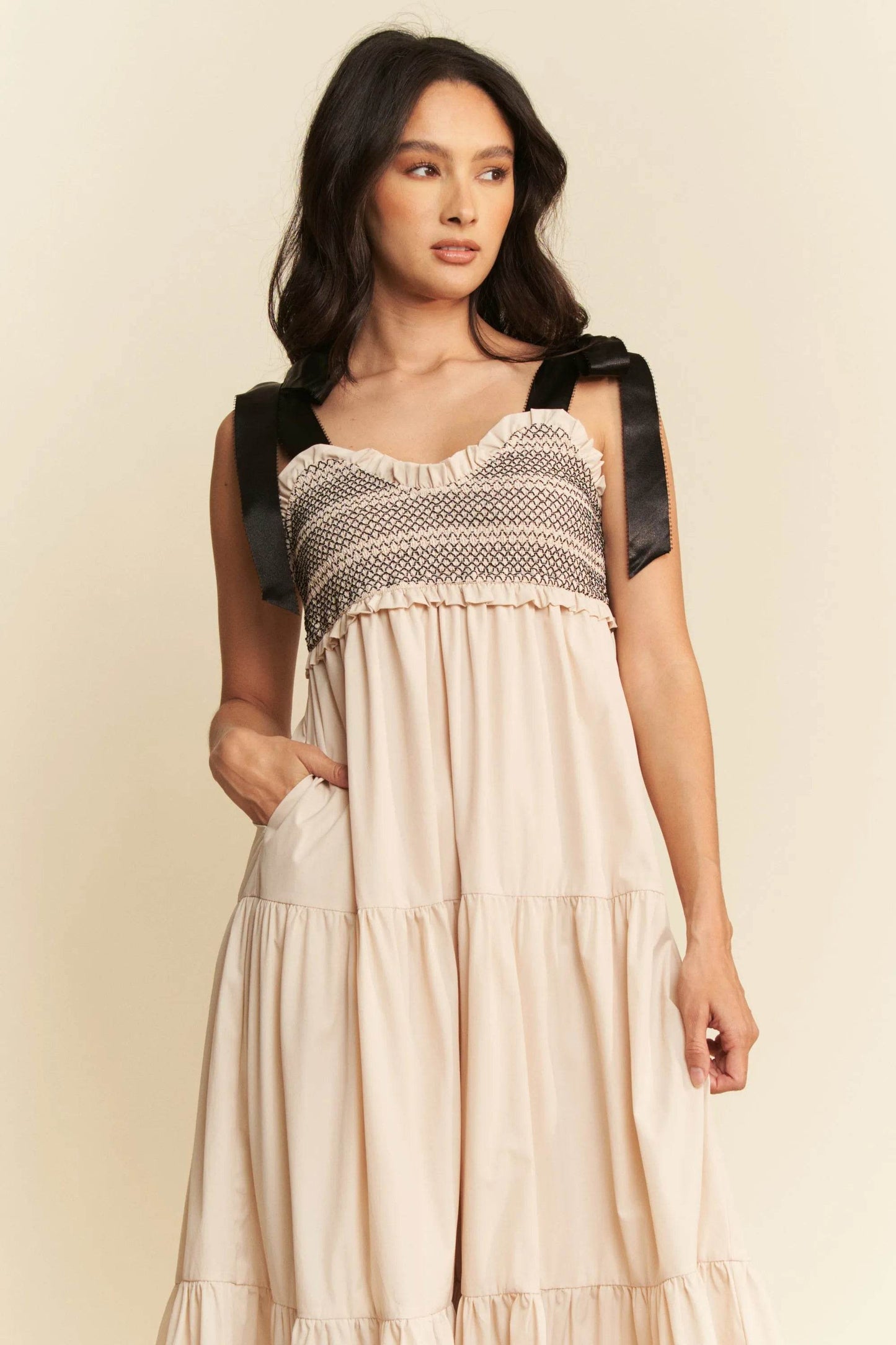 Davi & Dani Multi Contrast Smocked Bodice Straps Maxi Dress - Shop Style & More | Fresh Looks, Everyday Deals & Free Shipping