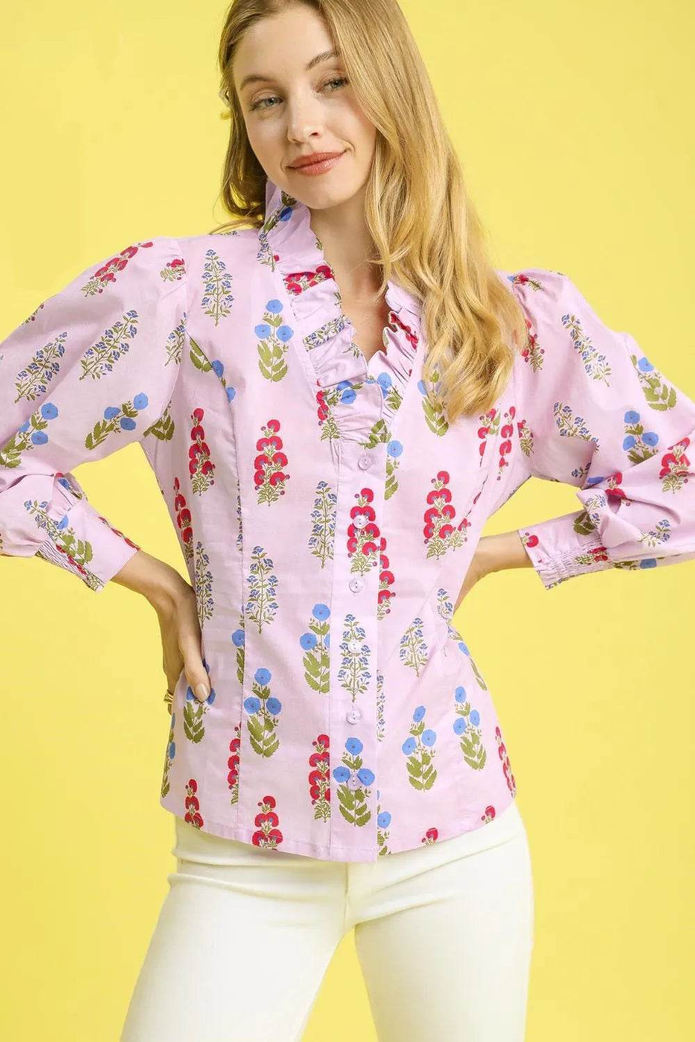 Umgee Floral Print Lantern Sleeve Button Down Shirt - Shop Style & More | Fresh Looks, Everyday Deals & Free Shipping
