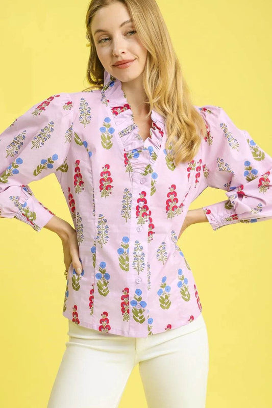 Umgee Floral Print Lantern Sleeve Button Down Shirt - Shop Style & More | Fresh Looks, Everyday Deals & Free Shipping
