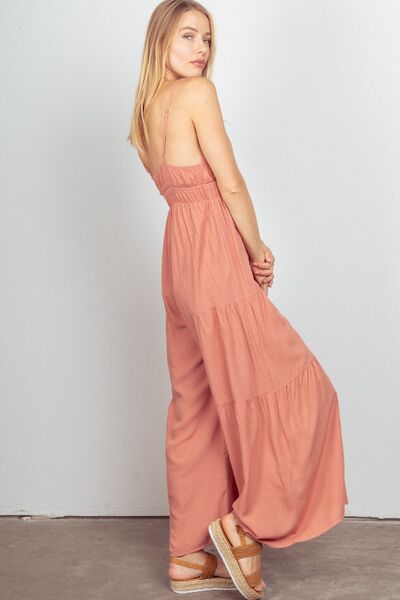 VERY J Sleeveless Ruched Wide Leg Jumpsuit Jumpsuits