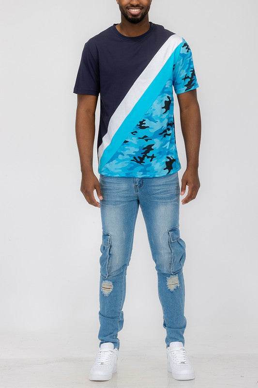 SHORT SLEEVE CAMO COLOR BLOCK TSHIRT - Shop Style & More | Fresh Looks, Everyday Deals & Free Shipping