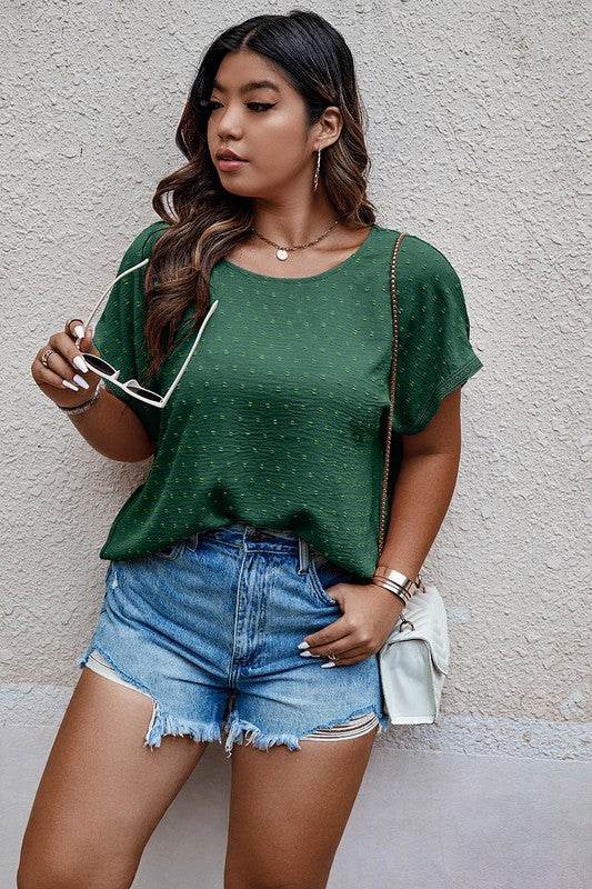 Plus Size Swiss Dot Solid Round Neck Loose Shirt - Shop Style & More | Fresh Looks, Everyday Deals & Free Shipping