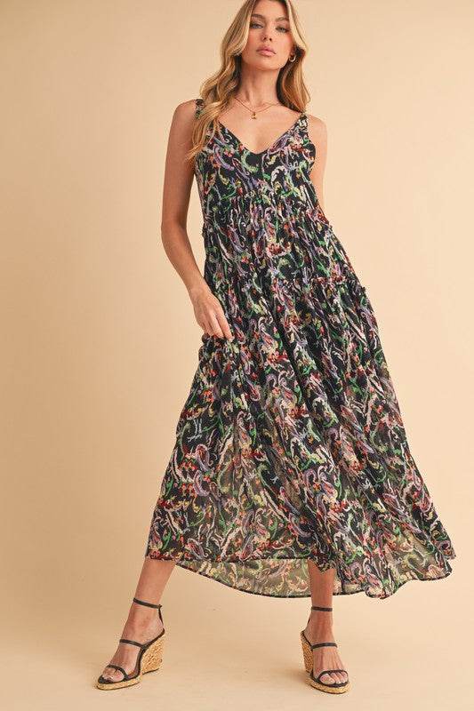 Aemi + Co Printed V-Neck Frill Tiered Cami Dress - Shop Style & More | Fresh Looks, Everyday Deals & Free Shipping