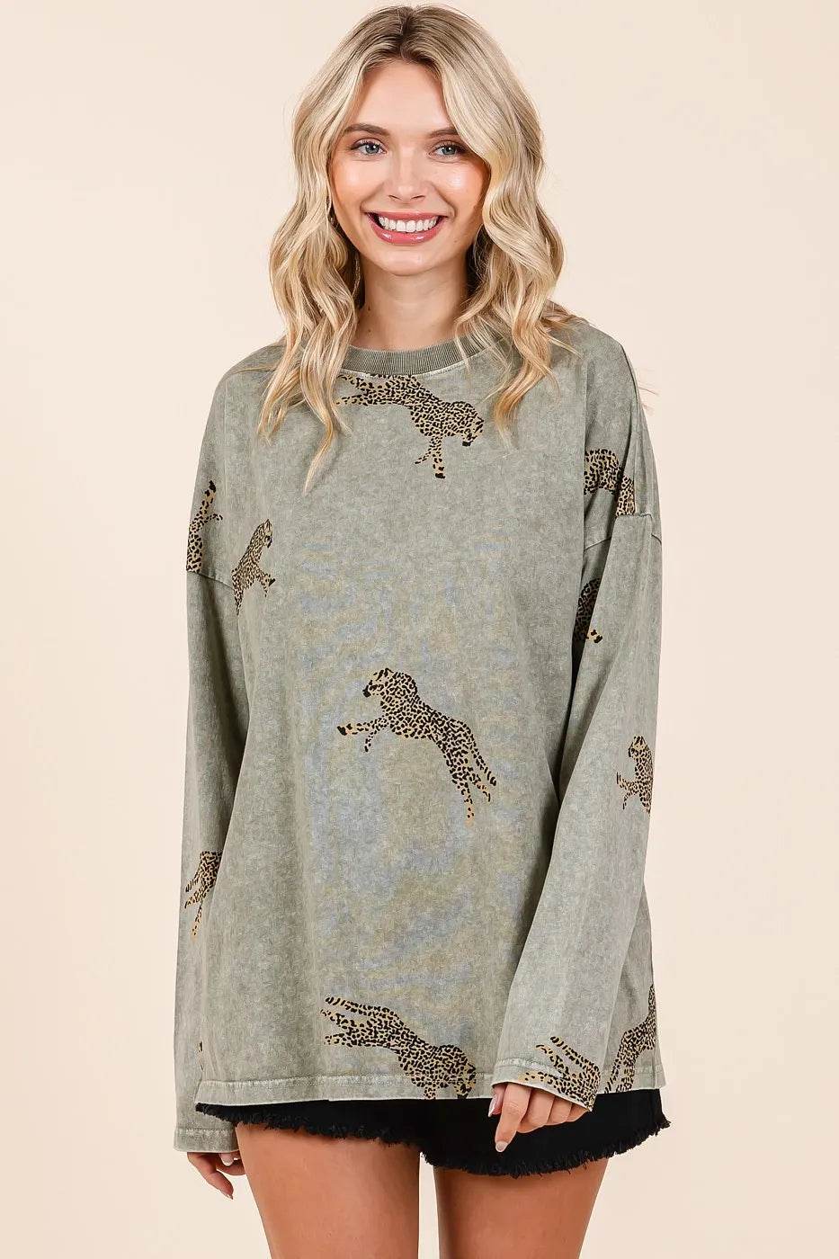 Mittoshop Mineral Wash Cheetah Print Long Sleeve Top - Shop Style & More | Fresh Looks, Everyday Deals & Free Shipping