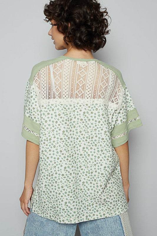 POL Number Floral Crochet Button Detail Half Sleeve Top - Shop Style & More | Fresh Looks, Everyday Deals & Free Shipping