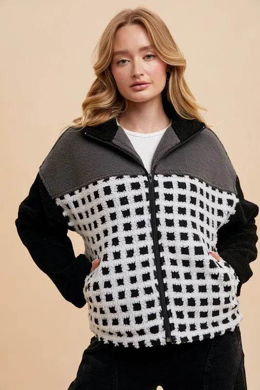 Annie Wear Plaid Zip Up Drop Shoulder Sherpa Jacket - Shop Style & More | Fresh Looks, Everyday Deals & Free Shipping