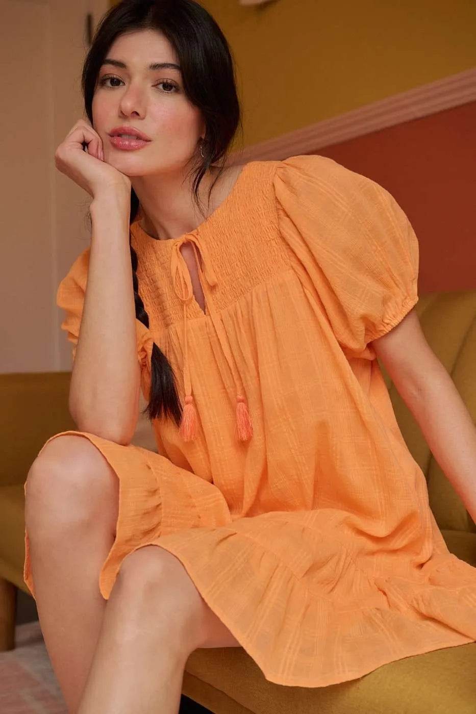Mittoshop Tassel Tie Plaid Gauze Short Sleeve Mini Dress - Shop Style & More | Fresh Looks, Everyday Deals & Free Shipping
