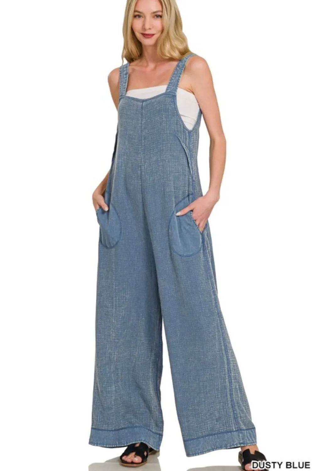 Zenana Double Gauze Washed Wide Leg Overalls - Shop Style & More | Fresh Looks, Everyday Deals & Free Shipping