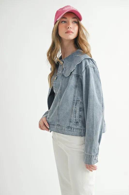 MABLE Scallop Peter Pan Collar Denim Jacket - Shop Style & More | Fresh Looks, Everyday Deals & Free Shipping