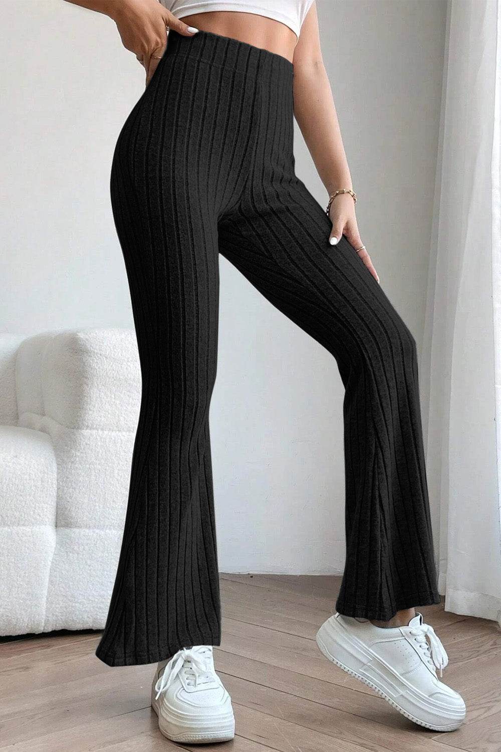 Basic Bae Full Size Ribbed High Waist Flare Pants - Shop Style & More | Fresh Looks, Everyday Deals & Free Shipping