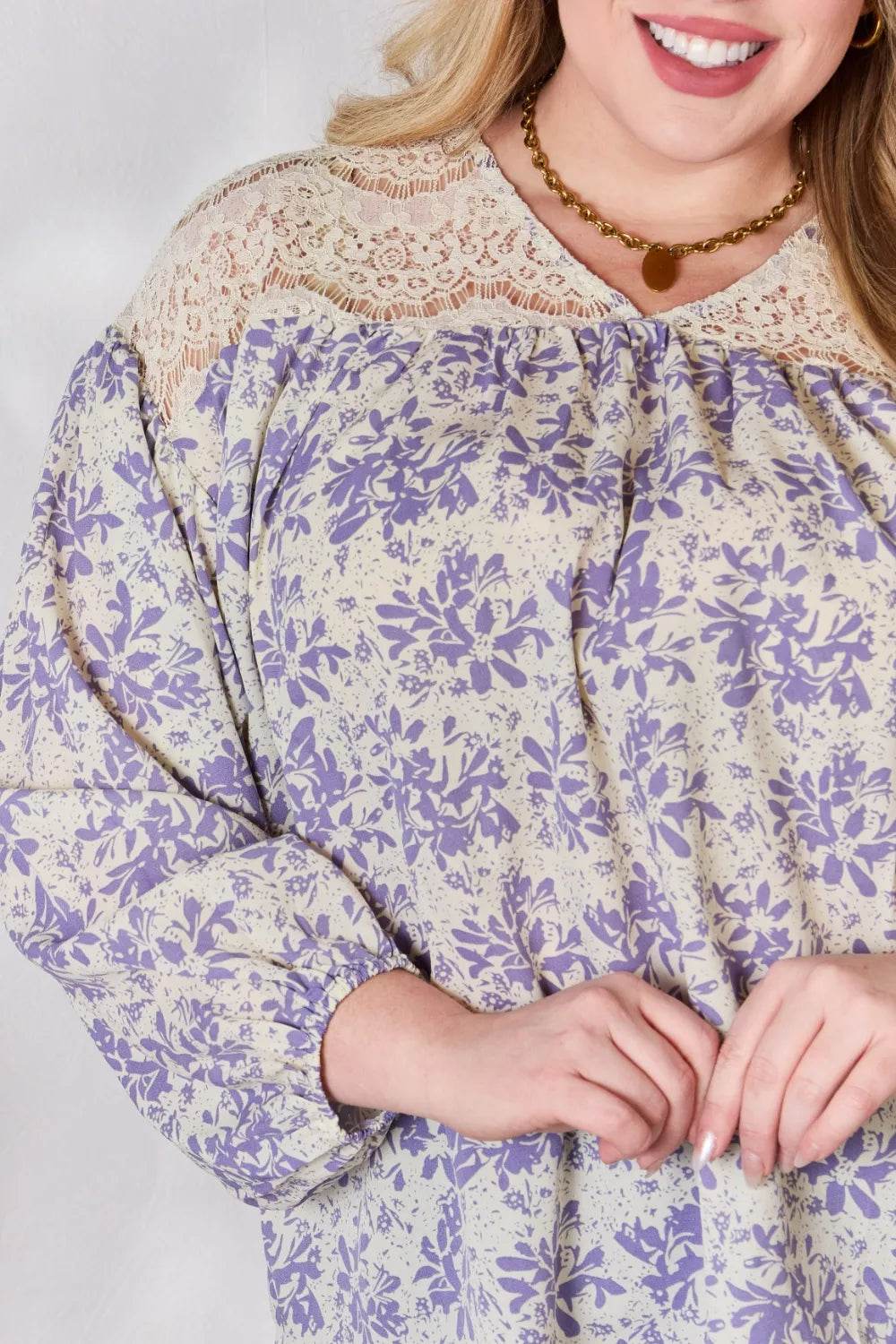 Hailey & Co Full Size Lace Detail Printed Blouse - Shop Style & More | Fresh Looks, Everyday Deals & Free Shipping