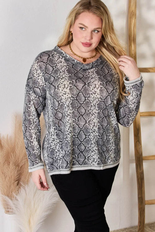 Hailey & Co Full Size Snakeskin V-Neck Long Sleeve Top - Shop Style & More | Fresh Looks, Everyday Deals & Free Shipping