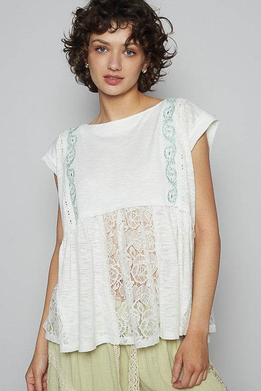 POL Embroidered Detail Boat Neck Cap Sleeve Lace Blouse - Shop Style & More | Fresh Looks, Everyday Deals & Free Shipping